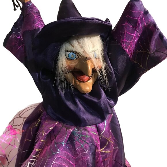 Flying Witch Animated Parachute Striped Legs Spider Web Dress Halloween Ganz ? - Picture 2 of 15